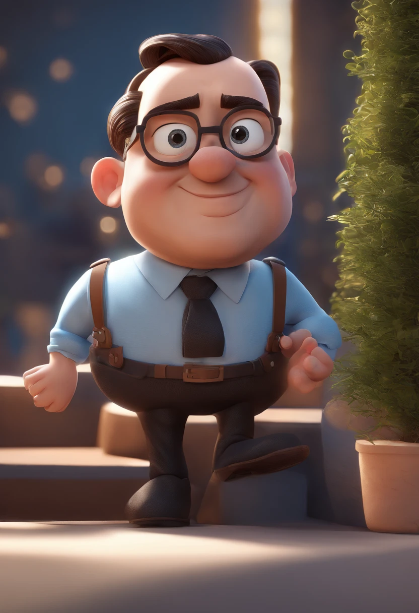 Cartoon character of a man with black glasses and a blue shirt, animation character, Caractere estilizado, animation style rendering, 3D estilizado, Arnold Maya render, 3 d render stylized, toon render keyshot, Personagem 3D, Personagem 3D, 3d rendering stylized, 3 d character render, personagem de desenho animado, Personagem de close up, Pose de personagem,  (Estilo Pixar) (master part:1.2) (Bokeh) (best quality) (pele detalhada) (textura detalhada) (8k) (argila) (Cinematic lighting) (foco nítido