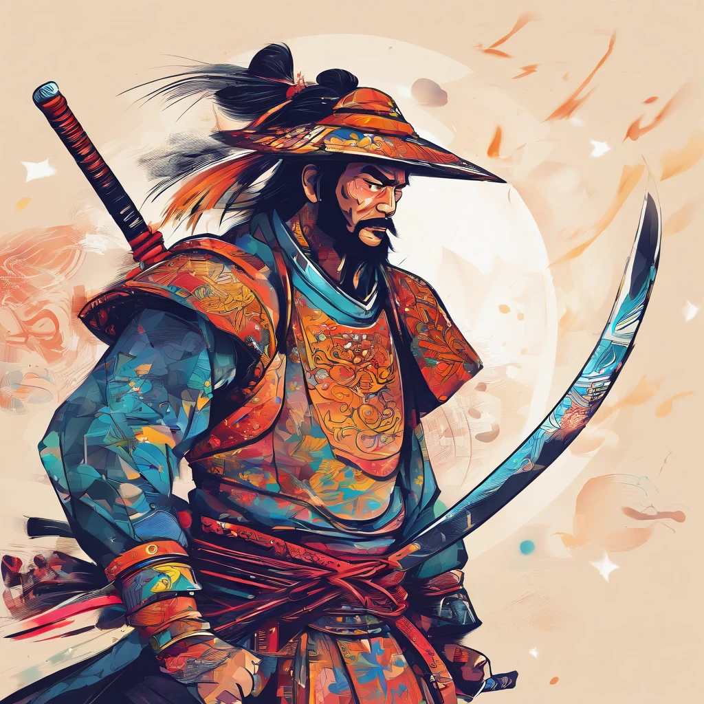 (((um homem samurai com uma espada na cintura))), olhar penetrante, Wearing a bamboo hat, rosto detalhado, jovem, extremamente detalhado, plano geral, estilo anime, colorido, obra prima, 8k
