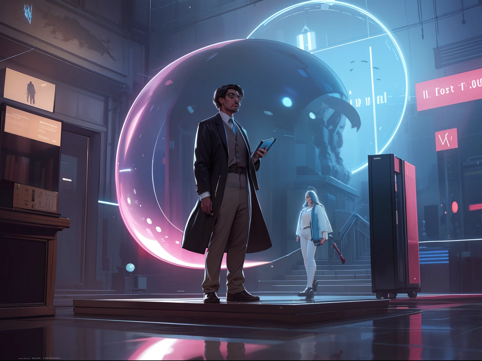 A scientist stepping out of a time machine