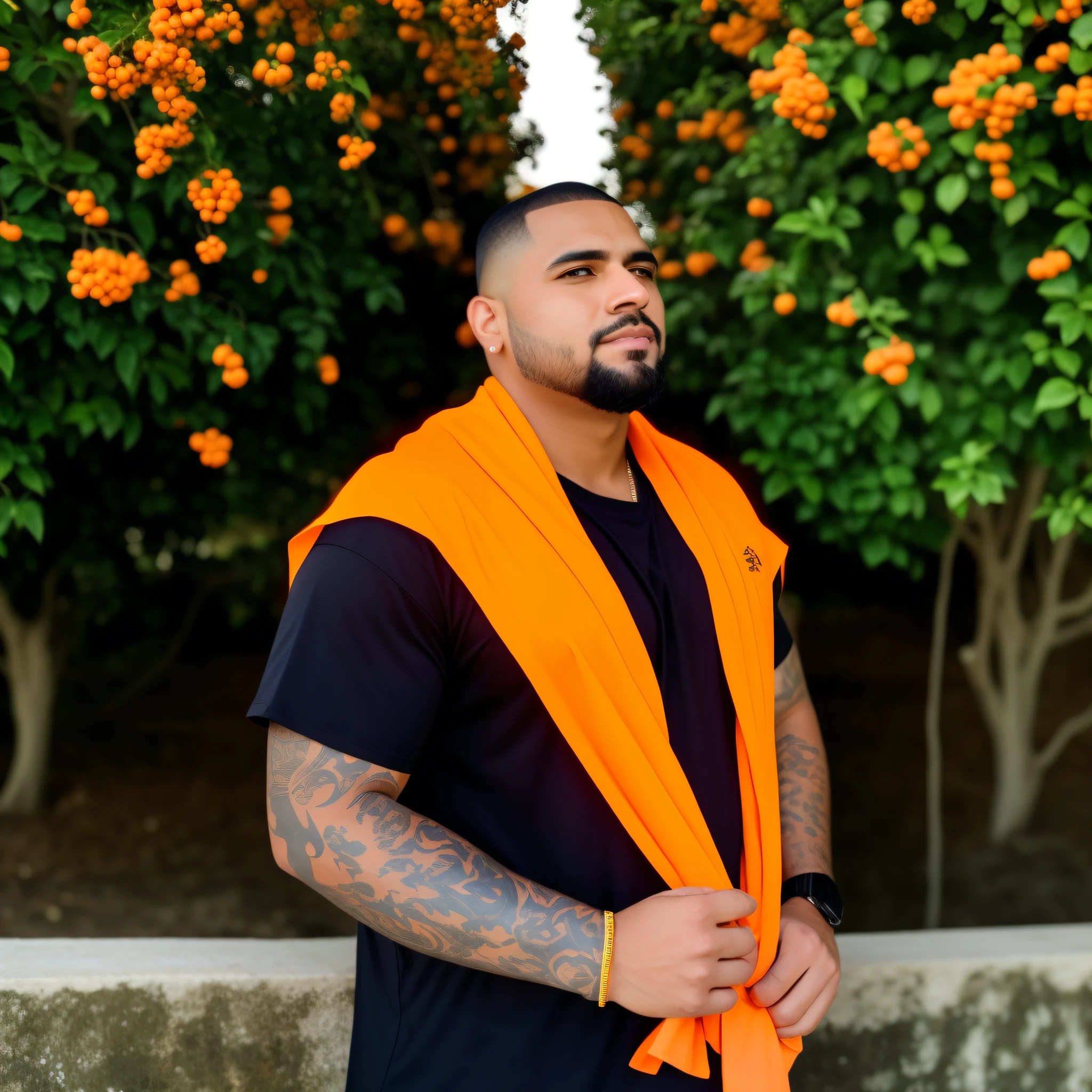 there is a man with a beard and a hat on, imagem de perfil, Joel Torres, IG laranja, na frente de um fundo laranja, foto de perfil 1024px, Giga Chade Capaybara, chakra sacral, vestido com traje laranja de preso, vestido laranja, foto do perfil, inspirado em Byron Galvez, andrew gonzalez, vestindo uma camiseta laranja