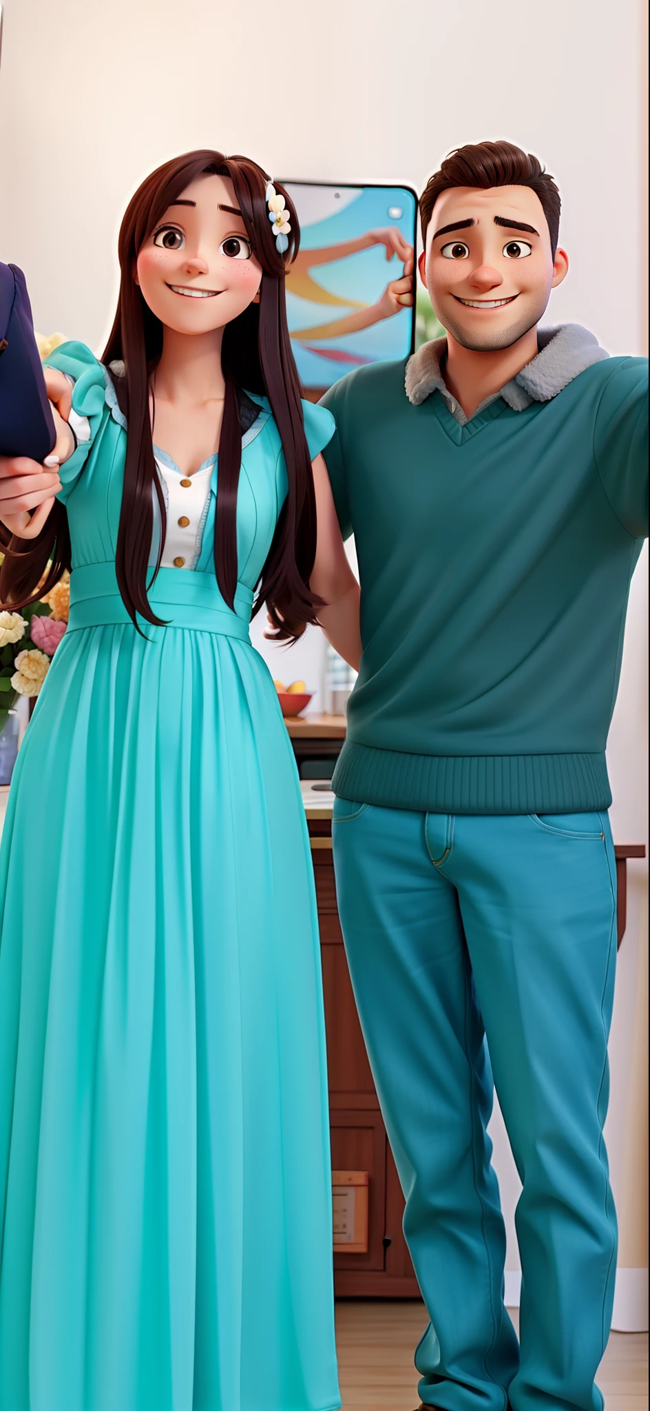 Hugging couple smiling at a selfi
