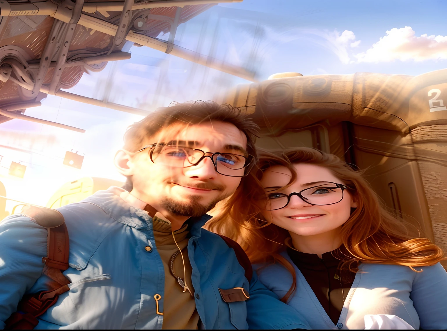 There's a man and a woman next to a train, Artgerma e Greg Rutkowski, momma and papa, foto do perfil, imagem de perfil, taken in the early 2020s, foto de perfil, Directed by: Bernie D'Andrea, com nerd! glasses! e cavanhaque, Directed by: Dan Frazier, Directed by: Daniel Lieske, foto de perfil 1024px