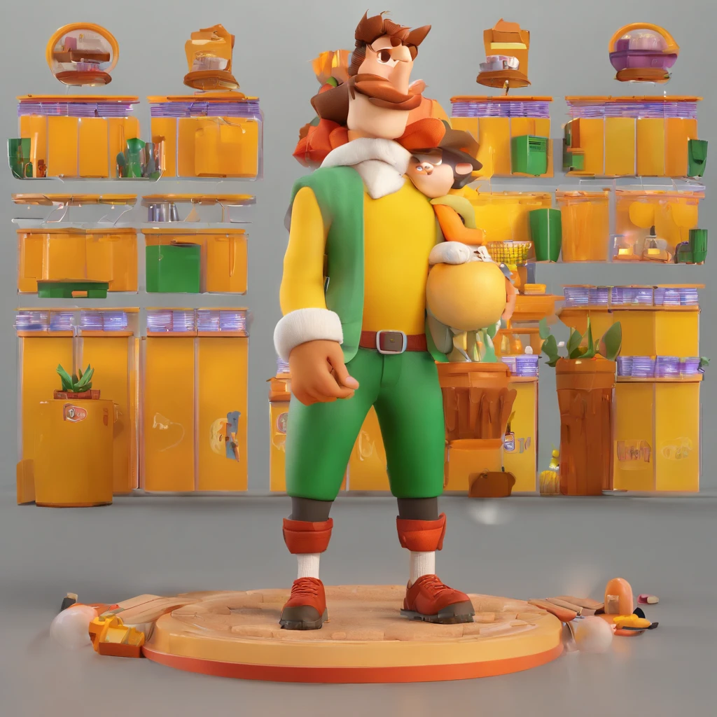 Criar um personagem no estilo Pixar. Trata-se de um homem de 30 anos, com barba por fazer, moreno, com cabelos pretos curtos, e olhos azuis esverdeado. Ele deve estar em um campo de futebol.