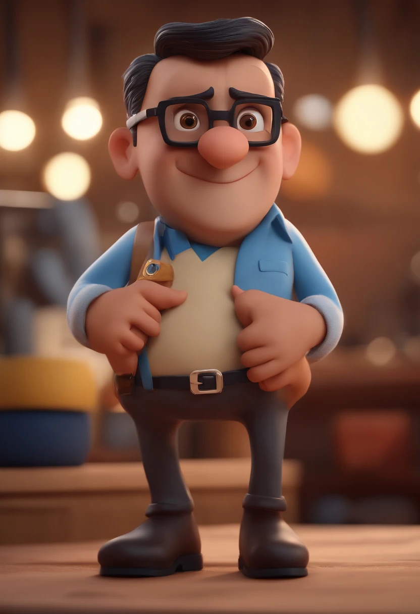 Cartoon character of a man with black glasses and a blue shirt, animation character, Caractere estilizado, animation style rendering, 3D estilizado, Arnold Maya render, 3 d render stylized, toon render keyshot, Personagem 3D, Personagem 3D, 3d rendering stylized, 3 d character render, personagem de desenho animado, Personagem de close up, Pose de personagem, (Estilo Pixar) (master part:1.2) (Bokeh) (best quality) (pele detalhada) (textura detalhada) (8k) (argila) (Cinematic lighting) (foco nítido