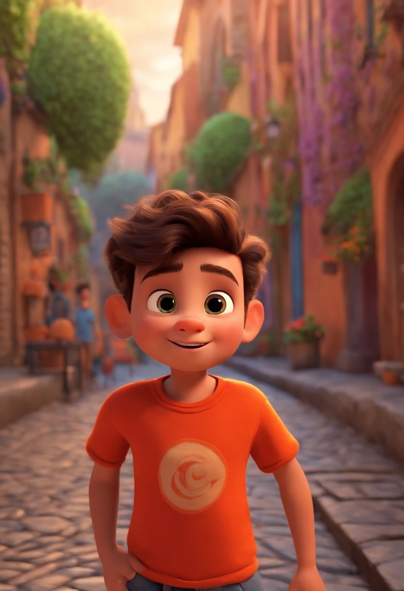 Image of a boy for a story in a YouTube video in Pixar format, He's the little allabester, He's the class leader, He's outgoing, Playful and gets up for a lot of things, cabelo curto