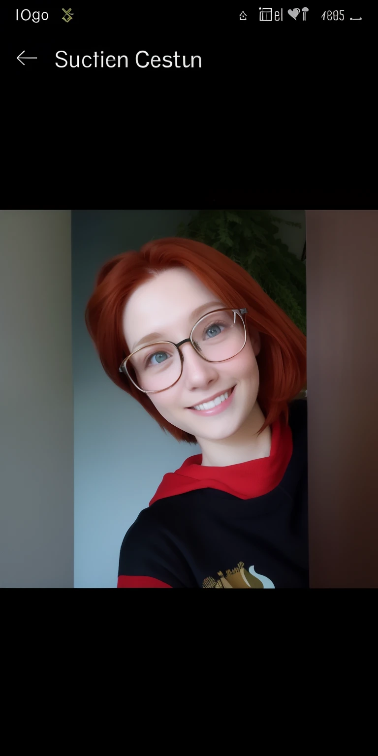 Slightly redhead in glasses with shy smile