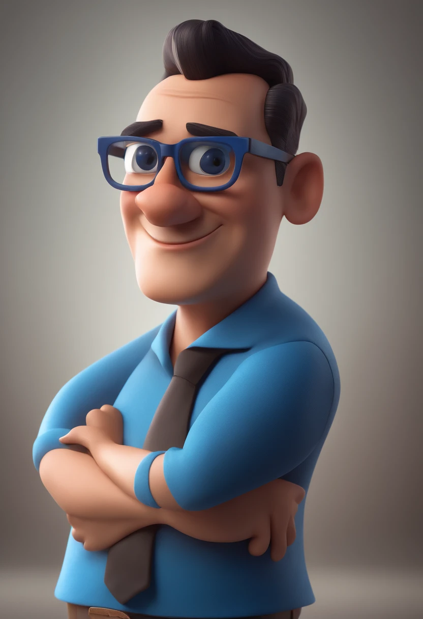 Cartoon character of a man with black glasses and a blue shirt, animation character, Caractere estilizado, animation style rendering, 3D estilizado, Arnold Maya render, 3 d render stylized, toon render keyshot, Personagem 3D, Personagem 3D, 3d rendering stylized, 3 d character render, personagem de desenho animado, Personagem de close up, Pose de personagem, (Estilo Pixar) (master part:1.2) (Bokeh) (best quality) (pele detalhada) (textura detalhada) (8k) (argila) (Cinematic lighting) (foco nítido
