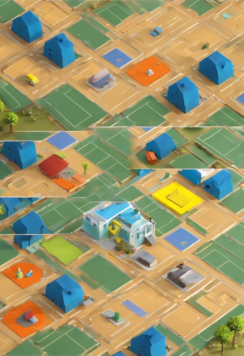 3D board seen from above and Monopoly game format for the development of an architectural project until the execution of the renovation with a beginning, middle and end path --auto