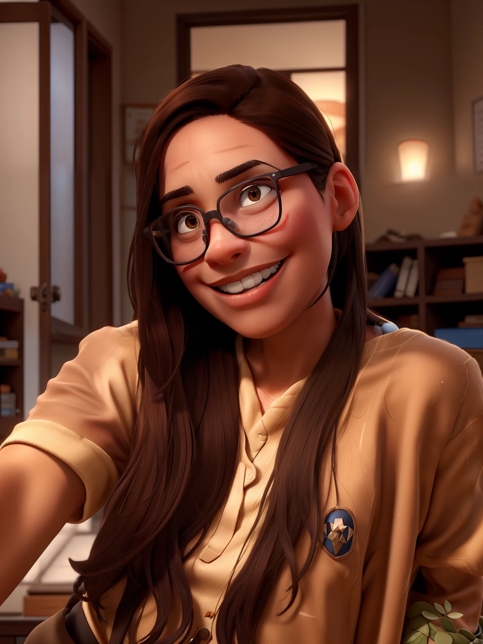 Brunette, light skinned, brown, wears glasses, child psychologist, wears avengers scrub, long black hair, half of the tall and skinny coast