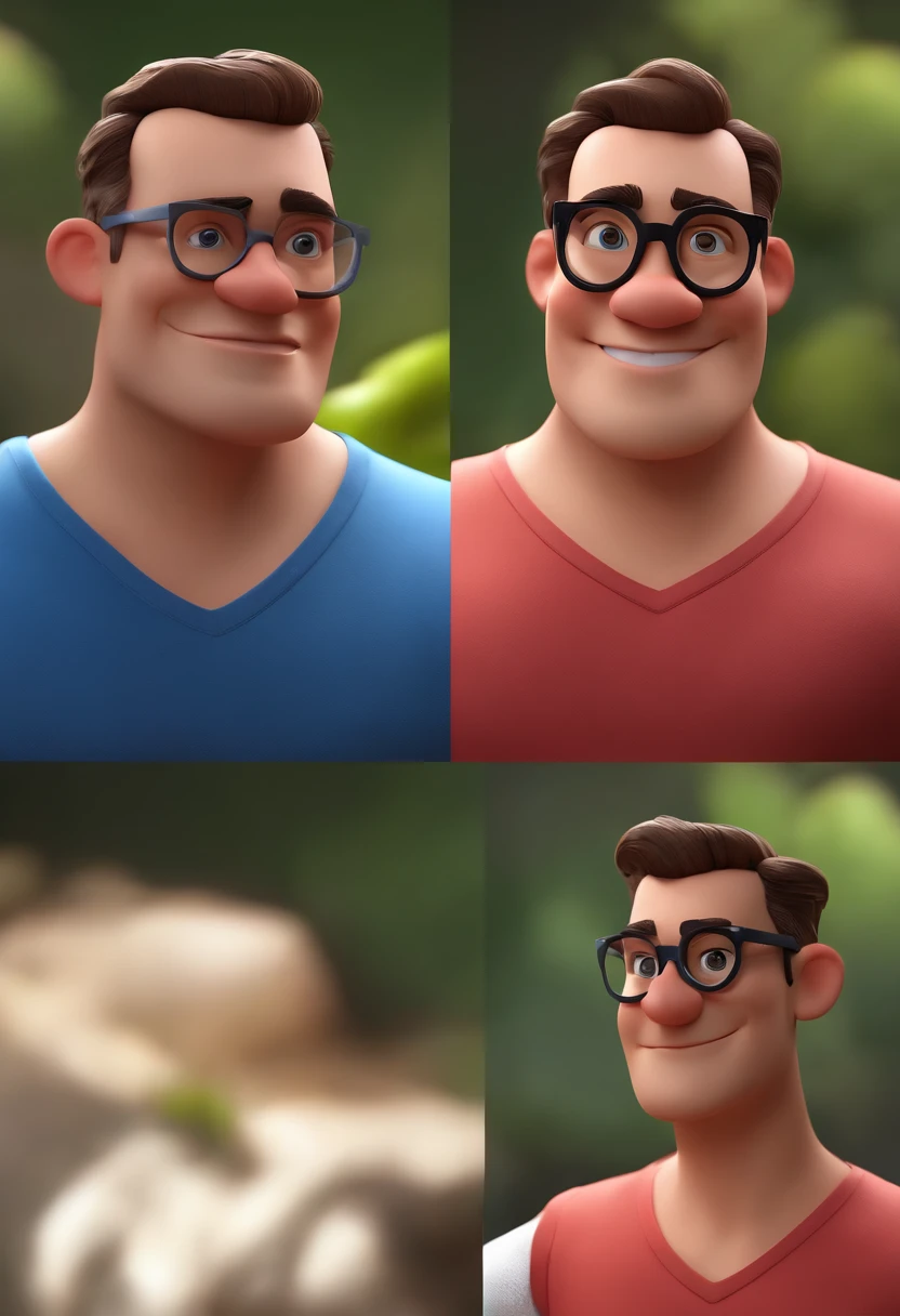 Cartoon character of a man wearing black glasses and a blue shirt, um personagem animado, Caractere estilizado, animation style rendering, 3D estilizado, Arnold Maya render, 3 d render stylized, toon render keyshot, Personagem 3D, Personagem 3D, 3d rendering stylized, 3 d character render, personagem de desenho animado, Personagem de close up, Pose de personagem, (Estilo Pixar) (master part:1.2) (Bokeh) (best quality) (pele detalhada) (textura detalhada) (8k) (argila) (Cinematic lighting) (foco nítido,Senta e vaza a parte superior do corpo
