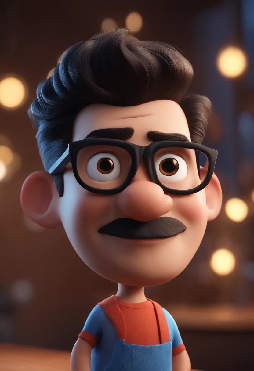 Cartoon character of a man with black glasses and a blue shirt, animation character, Caractere estilizado, animation style rendering, 3D estilizado, Arnold Maya render, 3 d render stylized, toon render keyshot, Personagem 3D, Personagem 3D, 3d rendering stylized, 3 d character render, personagem de desenho animado, Personagem de close up, Pose de personagem,  (Estilo Pixar) (master part:1.2) (Bokeh) (best quality) (pele detalhada) (textura detalhada) (8k) (argila) (Cinematic lighting) (foco nítido