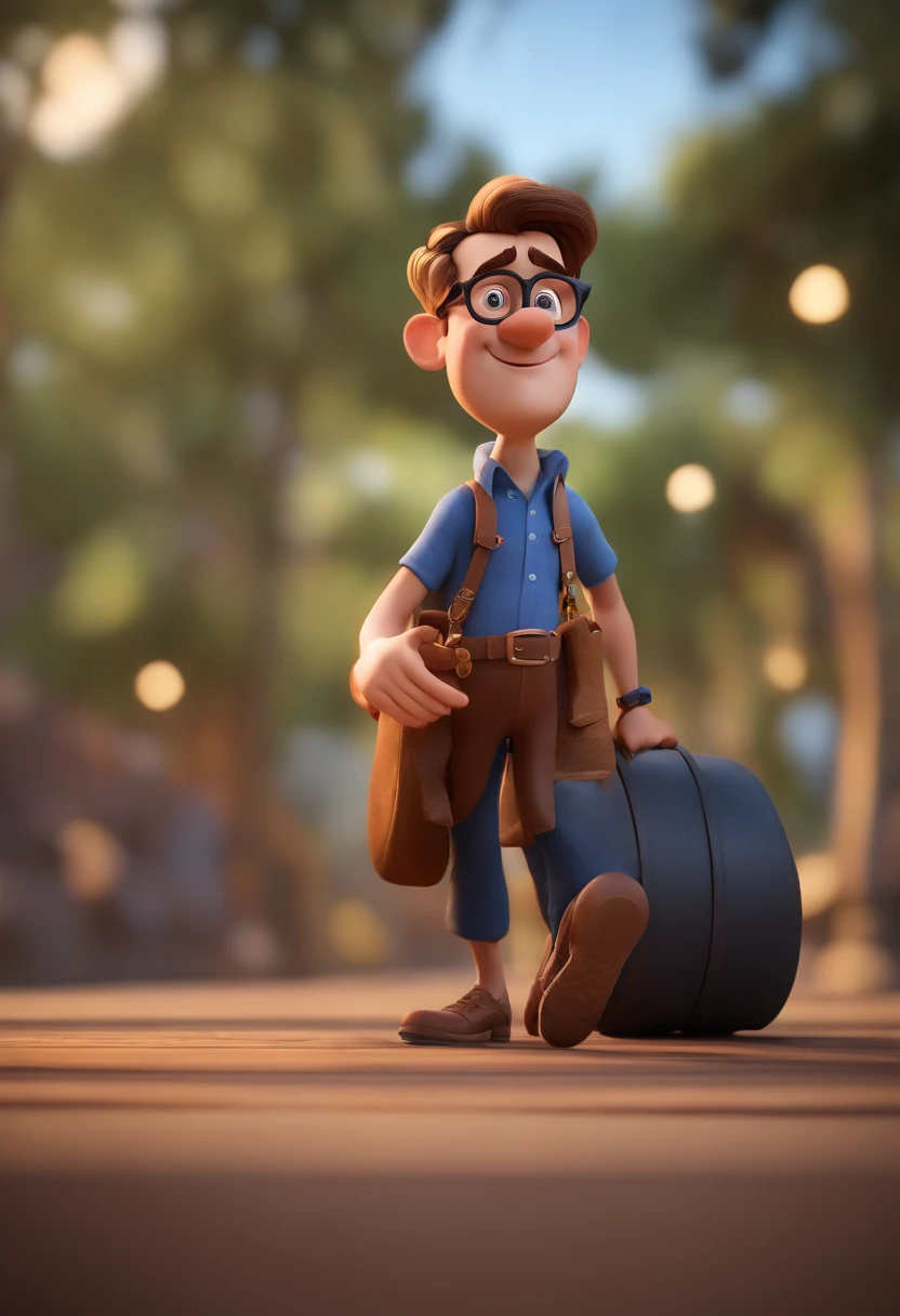 Cartoon character of a man wearing black glasses and a blue shirt, um personagem animado, Caractere estilizado, animation style rendering, 3D estilizado, Arnold Maya render, 3 d render stylized, toon render keyshot, Personagem 3D, Personagem 3D, 3d rendering stylized, 3 d character render, personagem de desenho animado, Personagem de close up, Pose de personagem, (Estilo Pixar) (master part:1.2) (Bokeh) (best quality) (pele detalhada) (textura detalhada) (8k) (argila) (Cinematic lighting) (foco nítido,Senta e vaza a parte superior do corpo