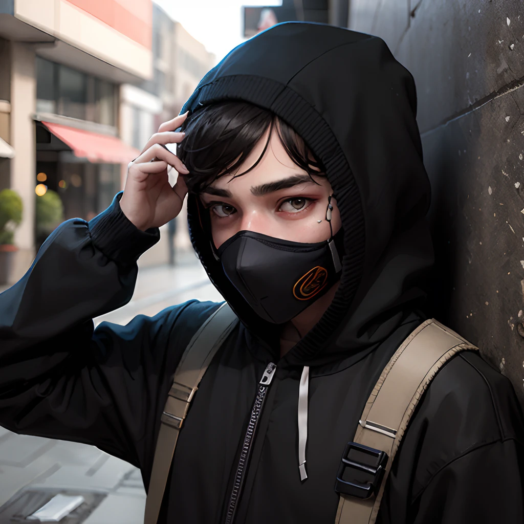 A 20 years old boy hiding his face with mask