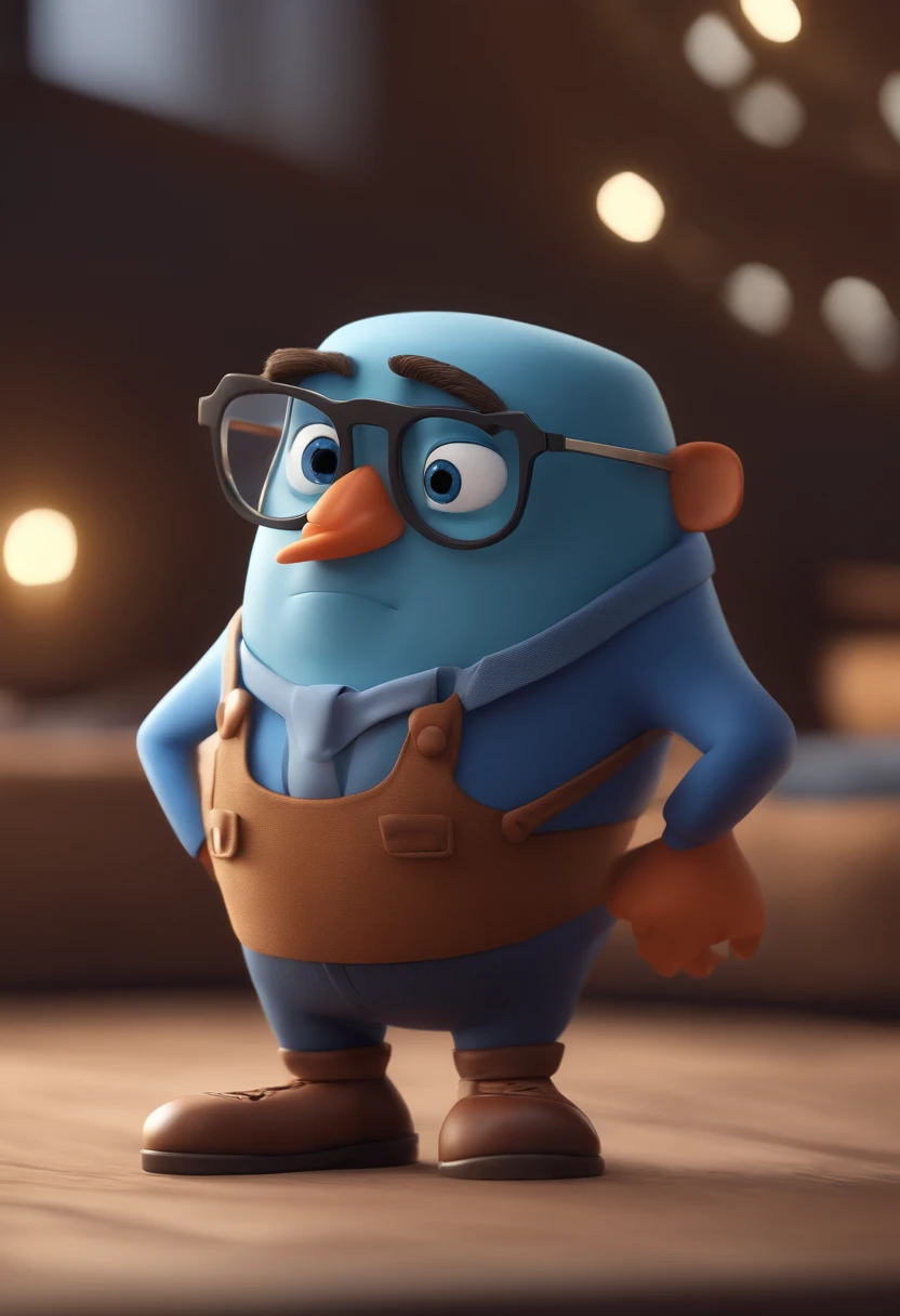 Cartoon character of a man with black glasses and a blue shirt, animation character, Caractere estilizado, animation style rendering, 3D estilizado, Arnold Maya render, 3 d render stylized, toon render keyshot, Personagem 3D, Personagem 3D, 3d rendering stylized, 3 d character render, personagem de desenho animado, Personagem de close up, Pose de personagem,  (Estilo Pixar) (master part:1.2) (Bokeh) (best quality) (pele detalhada) (textura detalhada) (8k) (argila) (Cinematic lighting) (foco nítido