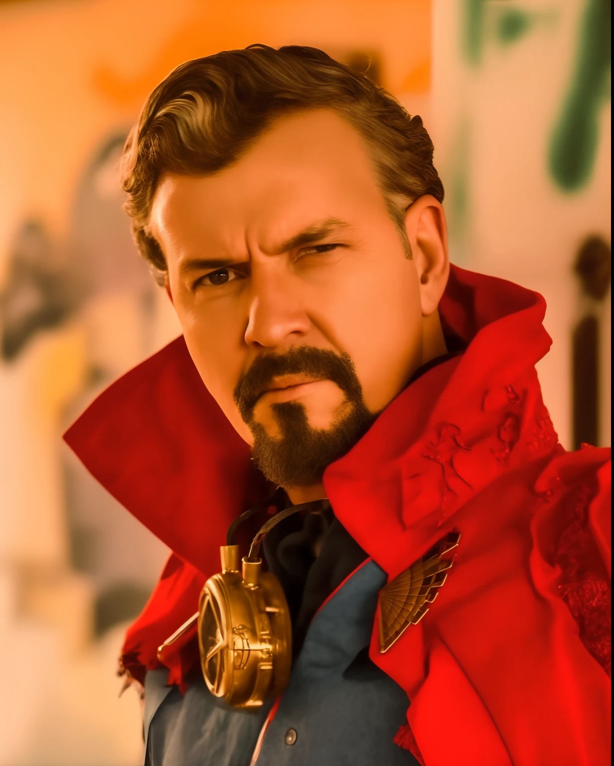 Man in red cape and blue vest standing in front of a wall, Filme ainda de 'Doutor Estranho', Filme ainda de 'Doutor Estranho', DR ESTRANHO, Doutor Estranho, Walter White como Doutor Estranho, Boris Johnson como Dr.. estranho, Cosmo Kramer como Dr.. estranho, Boris Johnson como Doutor Estranho, Snoop Dogg como Doutor Estranho