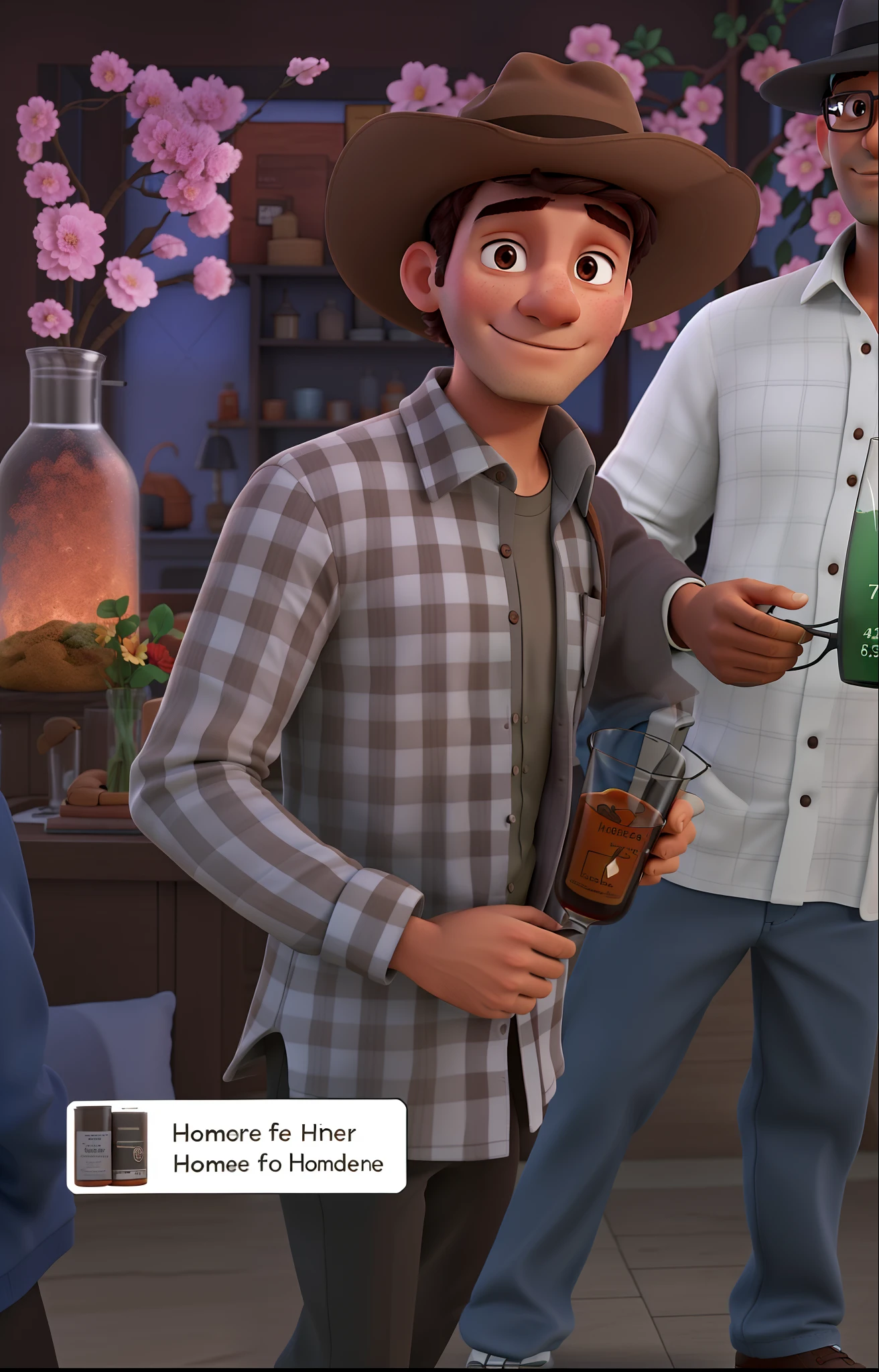 Homem moreno, glass in hand, brown hat