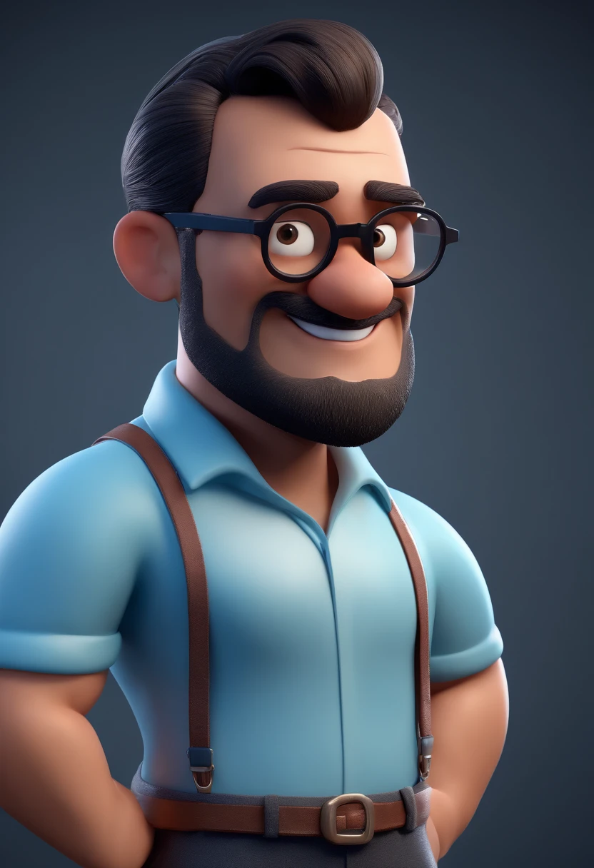 Cartoon character of a man with black glasses and a blue shirt, animation character, Caractere estilizado, animation style rendering, 3D estilizado, Arnold Maya render, 3 d render stylized, toon render keyshot, Personagem 3D, Personagem 3D, 3d rendering stylized, 3 d character render, personagem de desenho animado, Personagem de close up, Pose de personagem,  (Estilo Pixar) (master part:1.2) (Bokeh) (best quality) (pele detalhada) (textura detalhada) (8k) (argila) (Cinematic lighting) (foco nítido