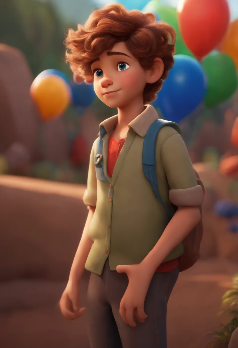 Image of a boy for a story in a YouTube video in Pixar format, He's the little allabester, He's the class leader, He's outgoing, Playful and gets up for a lot of things, cabelo curto