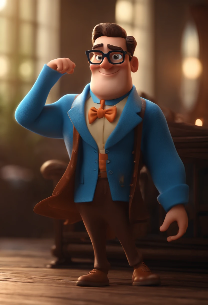 Cartoon character of a man with black glasses and a blue shirt, animation character, Caractere estilizado, animation style rendering, 3D estilizado, Arnold Maya render, 3 d render stylized, toon render keyshot, Personagem 3D, Personagem 3D, 3d rendering stylized, 3 d character render, personagem de desenho animado, Personagem de close up, Pose de personagem, (Estilo Pixar) (master part:1.2) (Bokeh) (best quality) (pele detalhada) (textura detalhada) (8k) (argila) (Cinematic lighting) (foco nítido