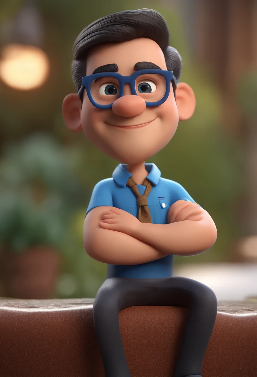 Cartoon character of a man with black glasses and a blue shirt, animation character, Caractere estilizado, animation style rendering, 3D estilizado, Arnold Maya render, 3 d render stylized, toon render keyshot, Personagem 3D, Personagem 3D, 3d rendering stylized, 3 d character render, personagem de desenho animado, Personagem de close up, Pose de personagem,  (Estilo Pixar) (master part:1.2) (Bokeh) (best quality) (pele detalhada) (textura detalhada) (8k) (argila) (Cinematic lighting) (foco nítido
