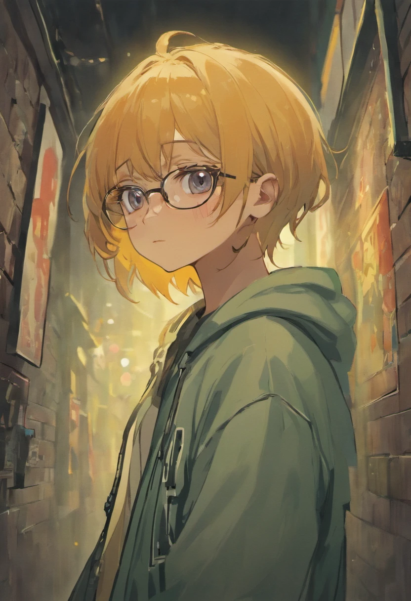 A Disney movie poster featuring a 29-year-old male character with a shaved head and no beard. He has even more extremely slanted eyes and a 24mm ear stretcher on his left ear only. He is wearing a gray hoodie with the Heineken logo. The background is a brick wall with a neon sign of the brand. He has a very very very very rounder face and glasses.