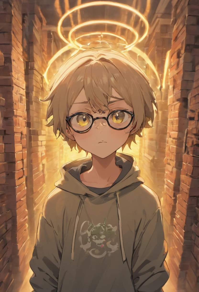 A Disney movie poster featuring a 29-year-old male character with a shaved head and no beard. He has even more extremely slanted eyes and a 24mm ear stretcher on his left ear only. He is wearing a gray hoodie with the Heineken logo. The background is a brick wall with a neon sign of the brand. He has a very very very very rounder face and glasses.