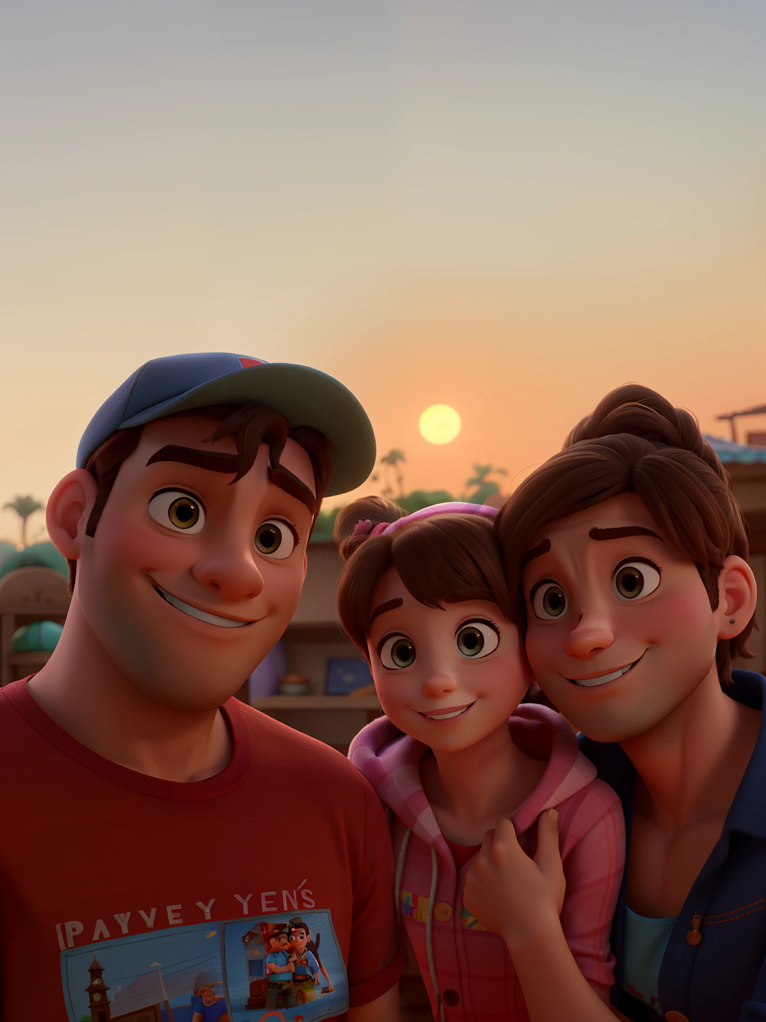 casal homem e mulher com filha prquena no estilo Disney Pixar, alta qualidade, melhor qualidade