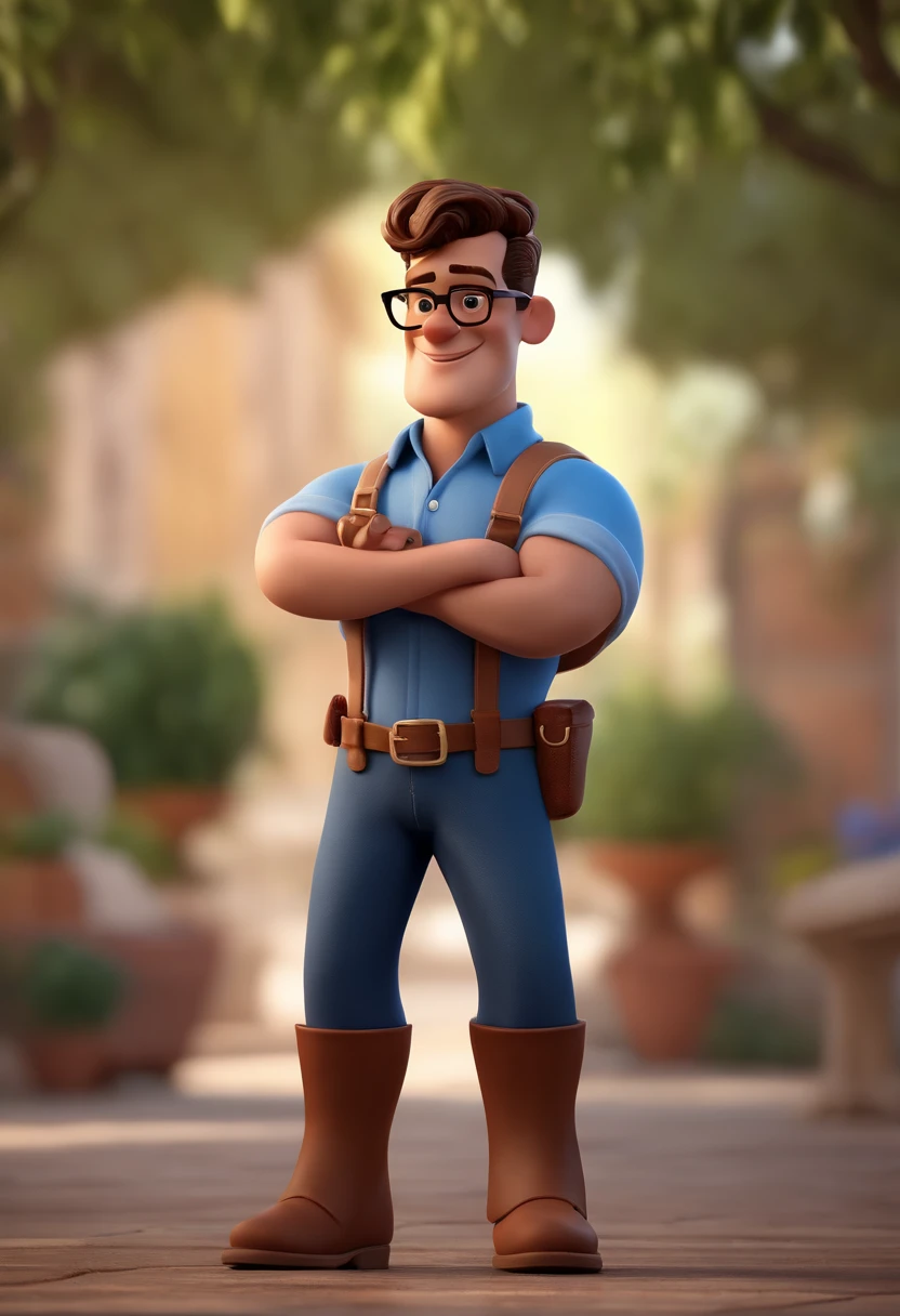 Cartoon character of a man with black glasses and a blue shirt, animation character, Caractere estilizado, animation style rendering, 3D estilizado, Arnold Maya render, 3 d render stylized, toon render keyshot, Personagem 3D, Personagem 3D, 3d rendering stylized, 3 d character render, personagem de desenho animado, Personagem de close up, Pose de personagem,  (Estilo Pixar) (master part:1.2) (Bokeh) (best quality) (pele detalhada) (textura detalhada) (8k) (argila) (Cinematic lighting) (foco nítido