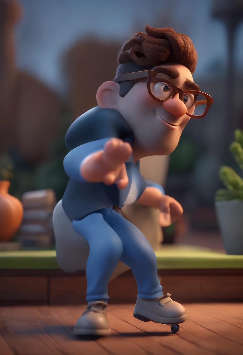 Cartoon character of a man with black glasses and a blue shirt, animation character, Caractere estilizado, animation style rendering, 3D estilizado, Arnold Maya render, 3 d render stylized, toon render keyshot, Personagem 3D, Personagem 3D, 3d rendering stylized, 3 d character render, personagem de desenho animado, Personagem de close up, Pose de personagem, (Estilo Pixar) (master part:1.2) (Bokeh) (best quality) (pele detalhada) (textura detalhada) (8k) (argila) (Cinematic lighting) (foco nítido