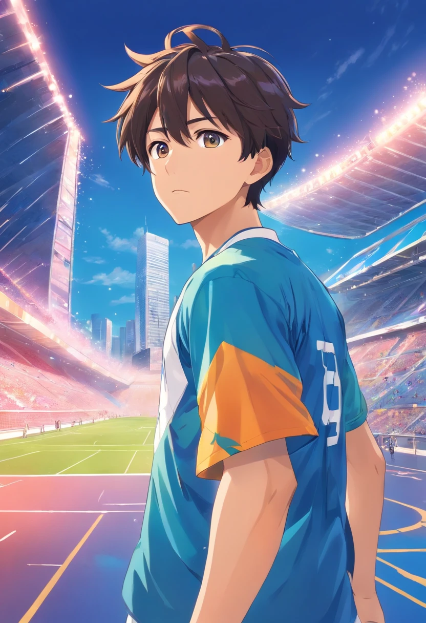 (melhor qualidade,alta resolução) Chinese Male Soccer Player,Clear facial expressions,olhos com brilho,jovem bonito,Vitalidade ensolarada,alta estatura,robusto e forte