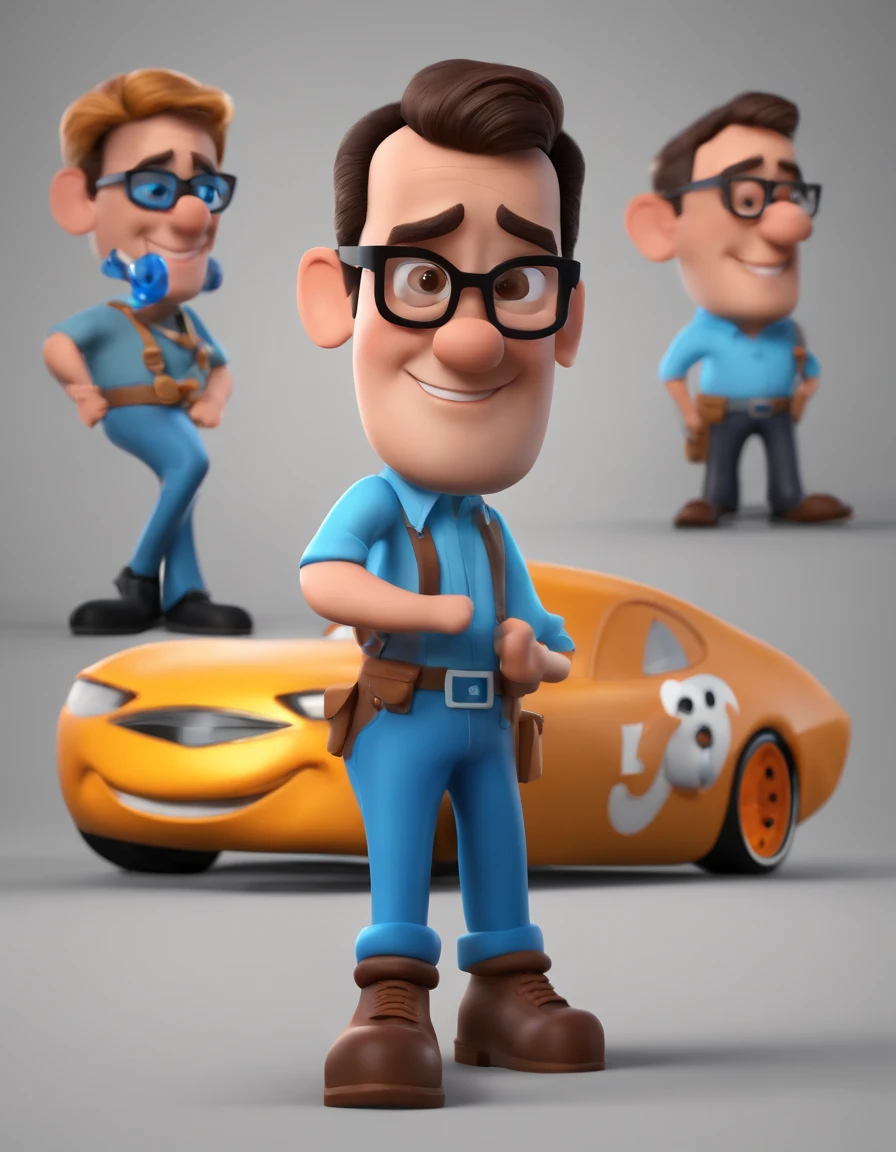 Cartoon character of a man with black glasses and a blue shirt, animation character, Caractere estilizado, animation style rendering, 3D estilizado, Arnold Maya render, 3 d render stylized, toon render keyshot, Personagem 3D, Personagem 3D, 3d rendering stylized, 3 d character render, personagem de desenho animado, Personagem de close up, Pose de personagem, (Estilo Pixar) (master part:1.2) (Bokeh) (best quality) (pele detalhada) (textura detalhada) (8k) (argila) (Cinematic lighting) (foco nítido