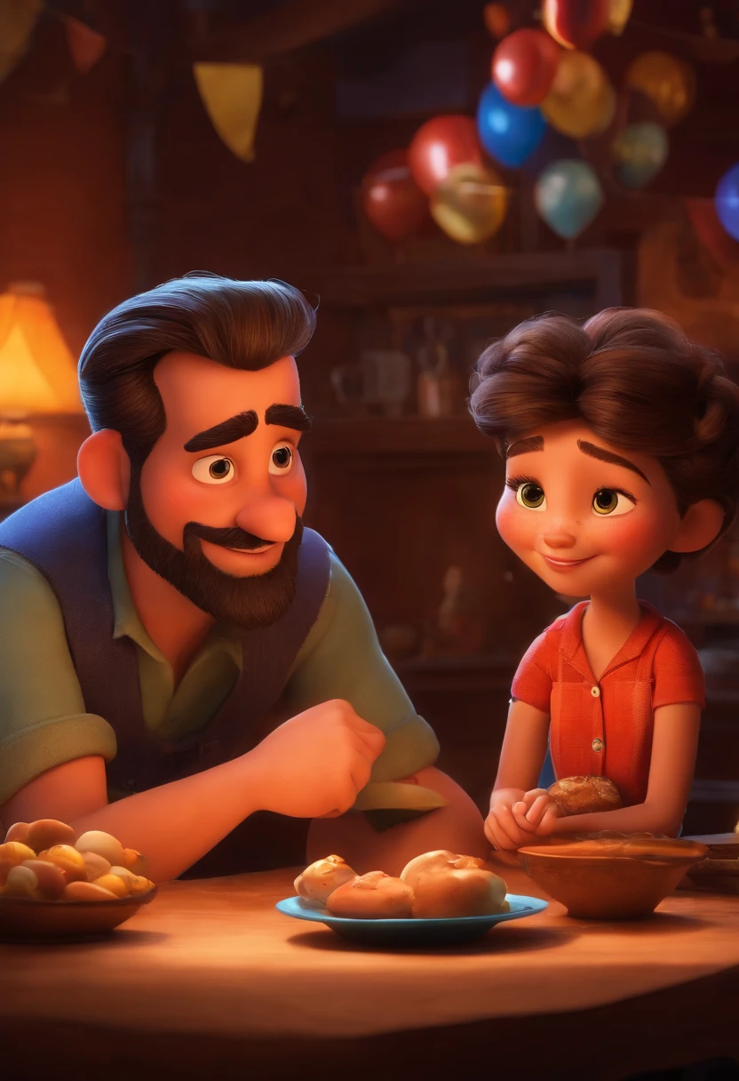 Um filme inspirado na Disney Pixar brasileiro 29 anos com barba dentro A cena estar na arte do estilo PIXAR, descolada e estilosa