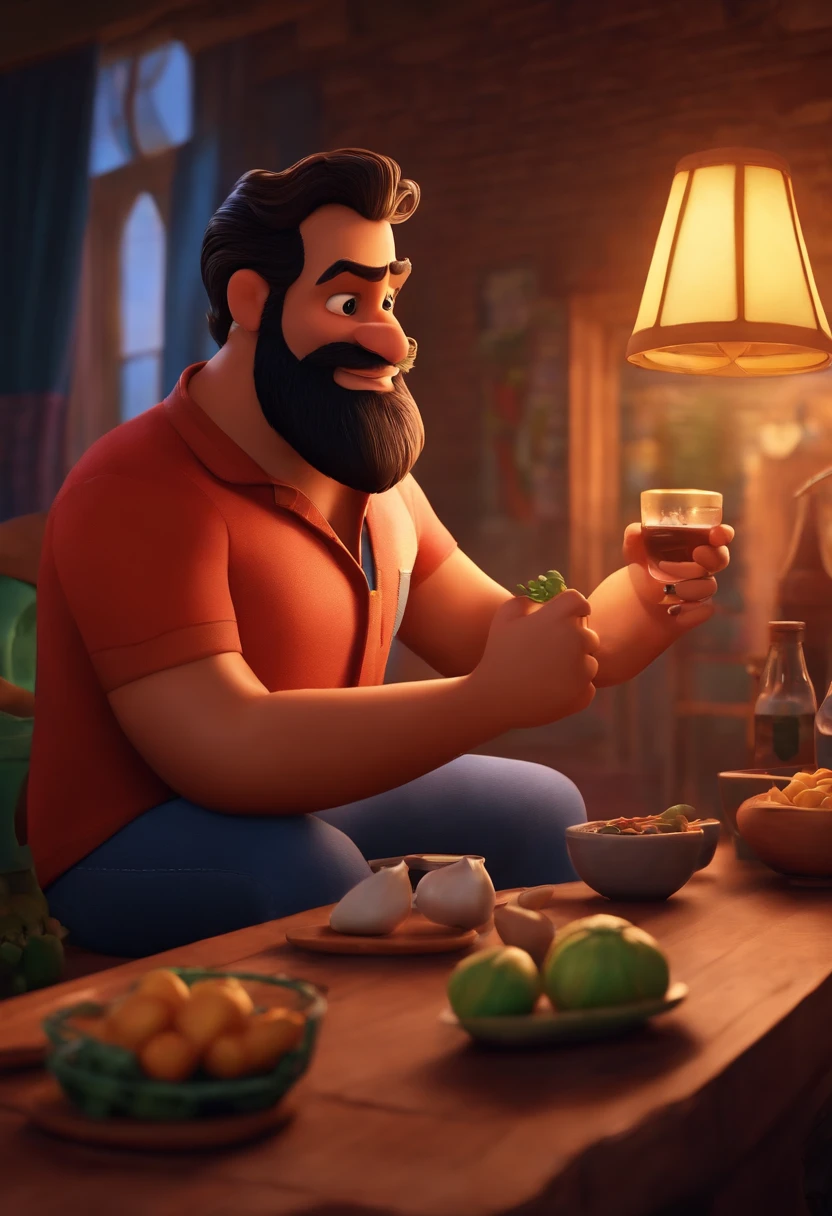 Um filme inspirado na Disney Pixar brasileiro 29 anos com barba dentro A cena estar na arte do estilo PIXAR, descolada e estilosa