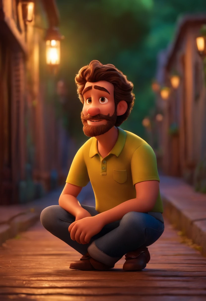 Um filme inspirado na Disney Pixar brasileiro 29 anos com barba dentro A cena estar na arte do estilo PIXAR, descolada e estilosa