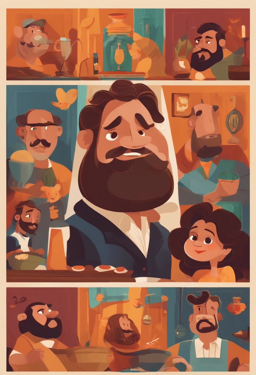 Um filme inspirado na Disney Pixar brasileiro 29 anos com barba dentro A cena estar na arte do estilo PIXAR, descolada e estilosa