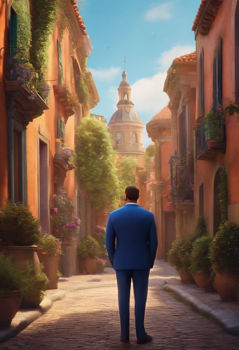 A city councilman looking at a dream project inspired by Pixar animation, de perto. The character takes center stage with captivating facial expressions, oferecendo um toque de irrealidade