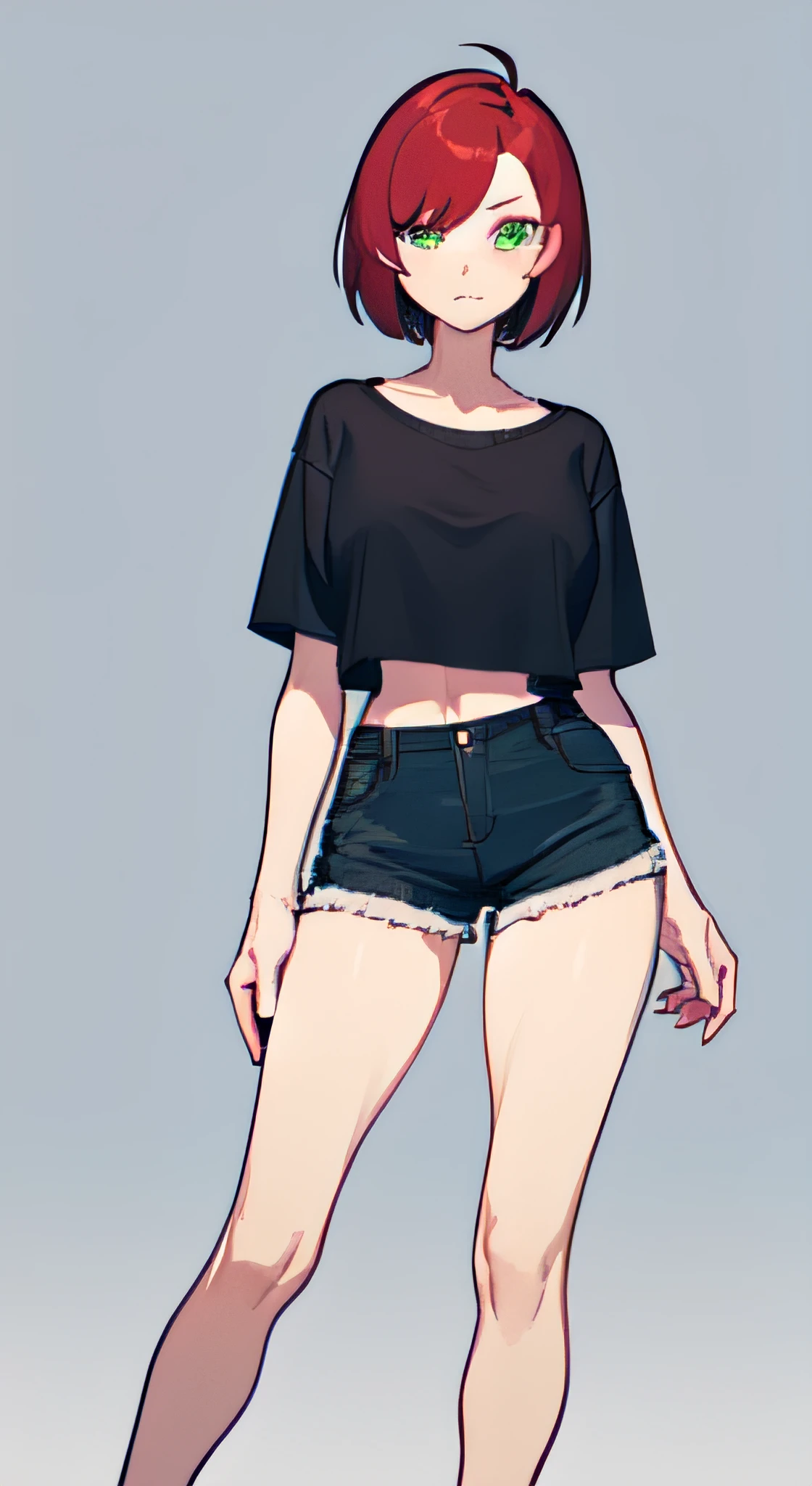 Navel exposed clothes short hair