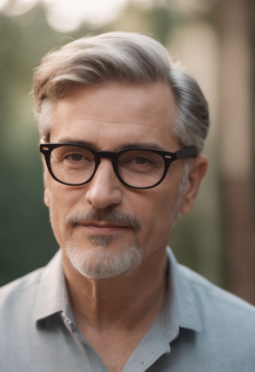 Um homem, 60 anos, cabelos e barba grisalhos, wearing glasses looking at a dream project inspired by Pixar animation, de perto. The character takes center stage with captivating facial expressions, oferecendo um toque de irrealidade