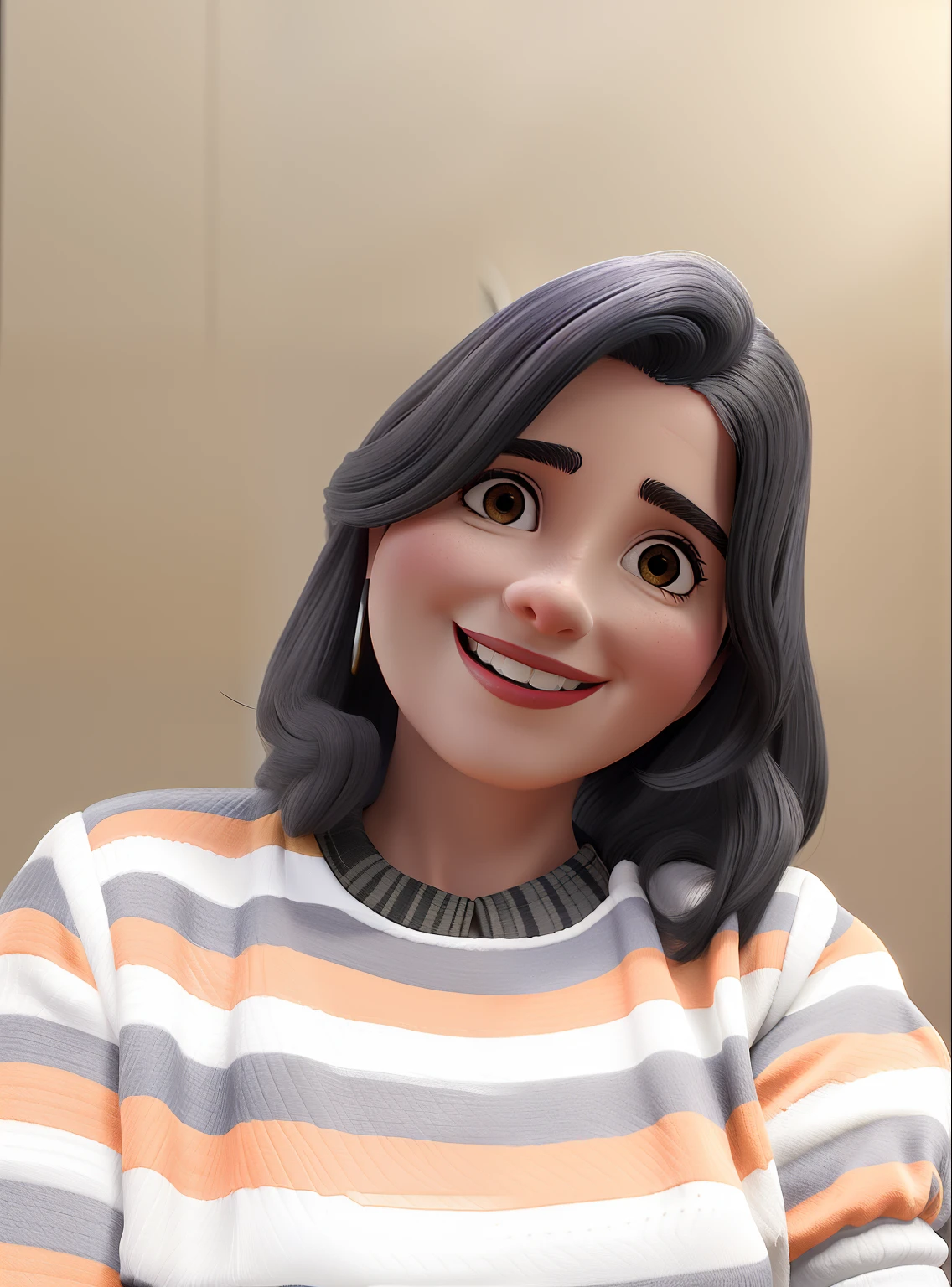 Uma bela mulher de 48 anos, de cabelo curto liso loiro, sorriso encantador, olhos castanhos, works as a secretary in an office, She's dressed in a black suit.