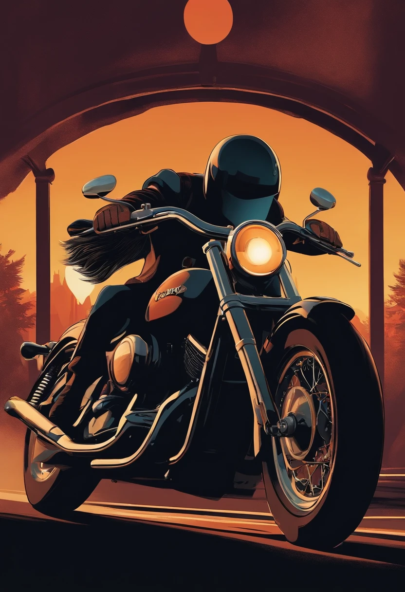 a 3D Disney Pixar style poster  de um homem forte moreno de barba e de cabelos longos e preto, usando colete de motociclistapilotando uma shadow 750em um passeio de motocicleta