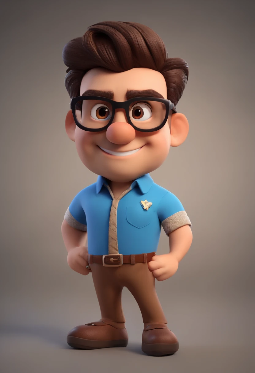 Cartoon character of a man wearing black glasses and a blue shirt, um personagem animado, Caractere estilizado, animation style rendering, 3D estilizado, Arnold Maya render, 3 d render stylized, toon render keyshot, Personagem 3D, Personagem 3D, 3d rendering stylized, 3 d character render, personagem de desenho animado, Personagem de close up, Pose de personagem, (Estilo Pixar) (master part:1.2) (Bokeh) (best quality) (pele detalhada) (textura detalhada) (8k) (argila) (Cinematic lighting) (foco nítido，Senta e vaza a parte superior do corpo