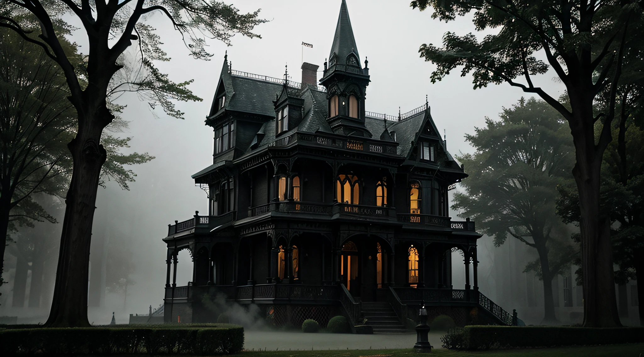 6. Haunted Victorian Mansion, shrouded in mist, gothic art