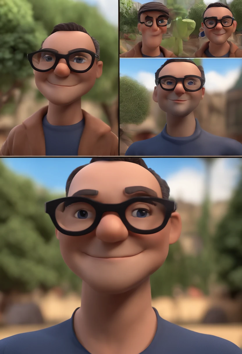 Cartoon character of a man with black glasses and a blue shirt, animation character, Caractere estilizado, animation style rendering, 3D estilizado, Arnold Maya render, 3 d render stylized, toon render keyshot, Personagem 3D, Personagem 3D, 3d rendering stylized, 3 d character render, personagem de desenho animado, Personagem de close up, Pose de personagem, (Estilo Pixar) (master part:1.2) (Bokeh) (best quality) (pele detalhada) (textura detalhada) (8k) (argila) (Cinematic lighting) (foco nítido