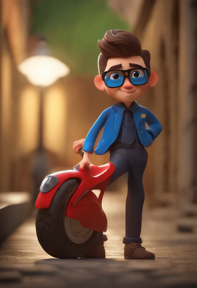Cartoon character of a man wearing black glasses and a blue shirt, um personagem animado, Caractere estilizado, animation style rendering, 3D estilizado, Arnold Maya render, 3 d render stylized, toon render keyshot, Personagem 3D, Personagem 3D, 3d rendering stylized, 3 d character render, personagem de desenho animado, Personagem de close up, Pose de personagem, (Estilo Pixar) (master part:1.2) (Bokeh) (best quality) (pele detalhada) (textura detalhada) (8k) (argila) (Cinematic lighting) (foco nítido,Senta e vaza a parte superior do corpo