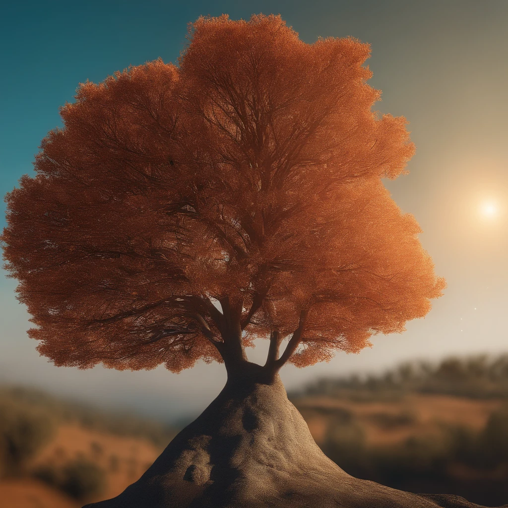 head portrait，cloudless sky，small tree（Pequeno alcance），Estepe vazio, guindaste