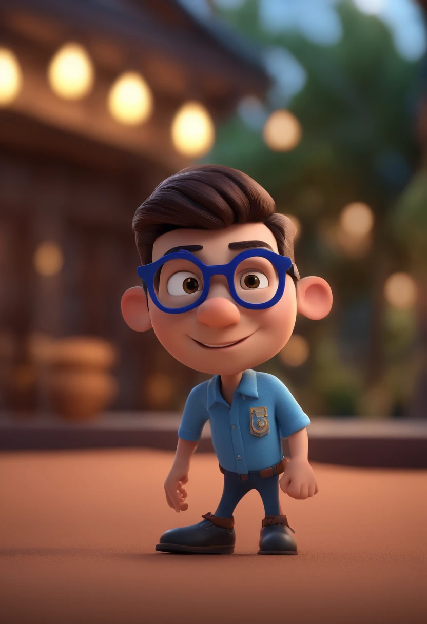 Cartoon character of a man with black glasses and a blue shirt, animation character, Caractere estilizado, animation style rendering, 3D estilizado, Arnold Maya render, 3 d render stylized, toon render keyshot, Personagem 3D, Personagem 3D, 3d rendering stylized, 3 d character render, personagem de desenho animado, Personagem de close up, Pose de personagem,  (Estilo Pixar) (master part:1.2) (Bokeh) (best quality) (pele detalhada) (textura detalhada) (8k) (argila) (Cinematic lighting) (foco nítido