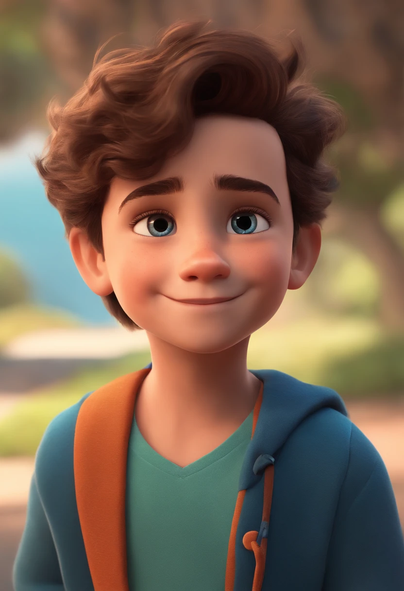(Pixar 1.23 style) 1 boy ((upper body front, bust shot)), solo, cute kid, brunette, pretty tracksuit, boy, korean child, playground, ((masterpiece, highest quality)), (composite lighting)