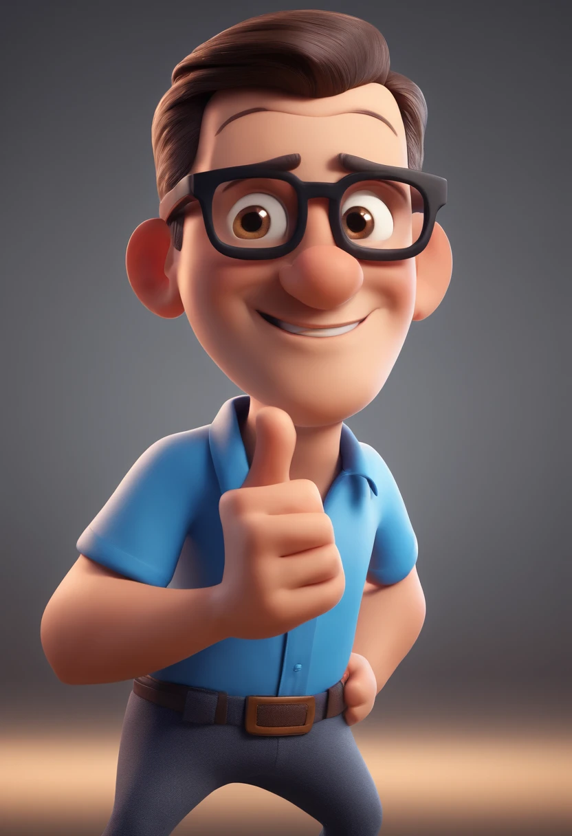 Cartoon character of a man with black glasses and a blue shirt, animation character, Caractere estilizado, animation style rendering, 3D estilizado, Arnold Maya render, 3 d render stylized, toon render keyshot, Personagem 3D, Personagem 3D, 3d rendering stylized, 3 d character render, personagem de desenho animado, Personagem de close up, Pose de personagem, (Estilo Pixar) (master part:1.2) (Bokeh) (best quality) (pele detalhada) (textura detalhada) (8k) (argila) (Cinematic lighting) (foco nítido