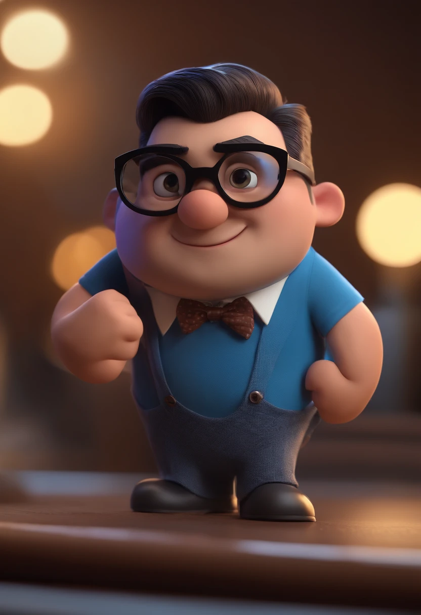 Cartoon character of a man with black glasses and a blue shirt, animation character, Caractere estilizado, animation style rendering, 3D estilizado, Arnold Maya render, 3 d render stylized, toon render keyshot, Personagem 3D, Personagem 3D, 3d rendering stylized, 3 d character render, personagem de desenho animado, Personagem de close up, Pose de personagem,  (Estilo Pixar) (master part:1.2) (Bokeh) (best quality) (pele detalhada) (textura detalhada) (8k) (argila) (Cinematic lighting) (foco nítido