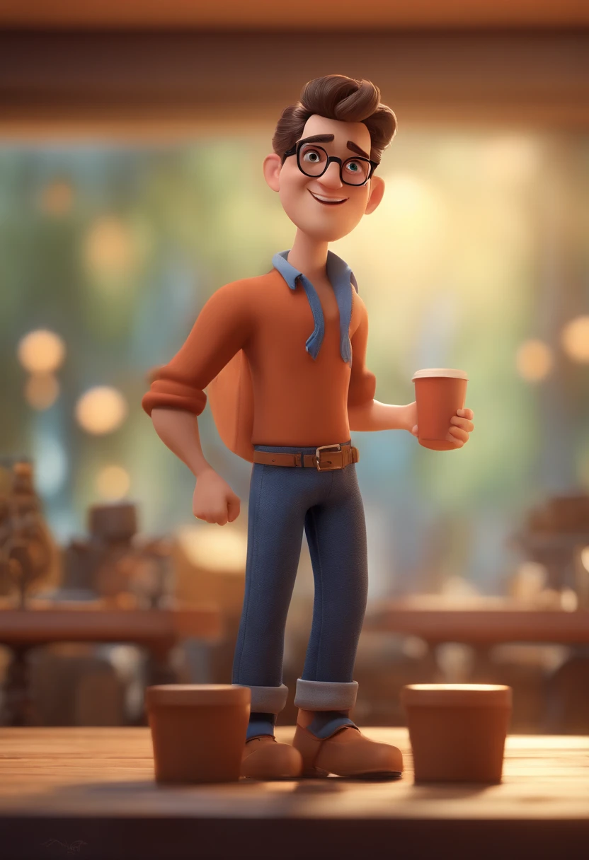 Cartoon character of a man with black glasses and a blue shirt, animation character, Caractere estilizado, animation style rendering, 3D estilizado, Arnold Maya render, 3 d render stylized, toon render keyshot, Personagem 3D, Personagem 3D, 3d rendering stylized, 3 d character render, personagem de desenho animado, Personagem de close up, Pose de personagem, (Estilo Pixar) (master part:1.2) (Bokeh) (best quality) (pele detalhada) (textura detalhada) (8k) (argila) (Cinematic lighting) (foco nítido